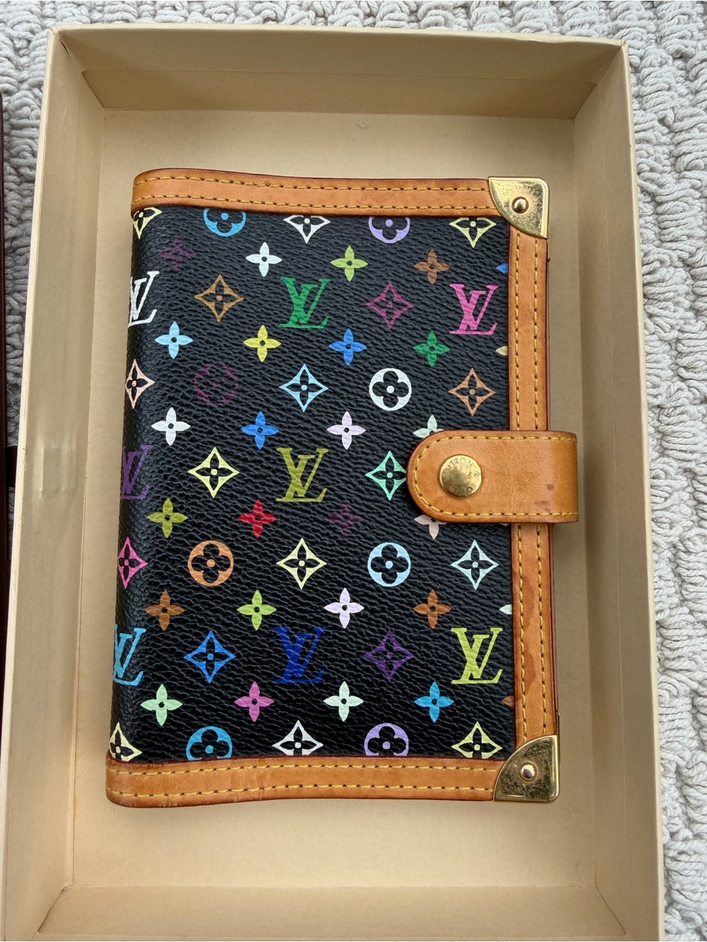Louis Vuitton Black Multicolor Takashi Murakami Agenda PM with Box
